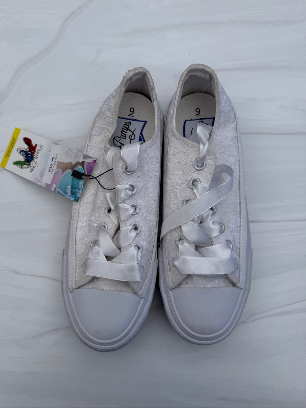 Custom Bridal Reception Lace Canvas Sneakers with Satin Laces